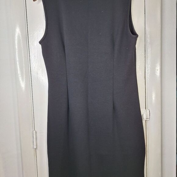 Spense Black Sleeveless Sheath Dress Faux Leather Piping & Hemline Sz 10 - Picture 5 of 11